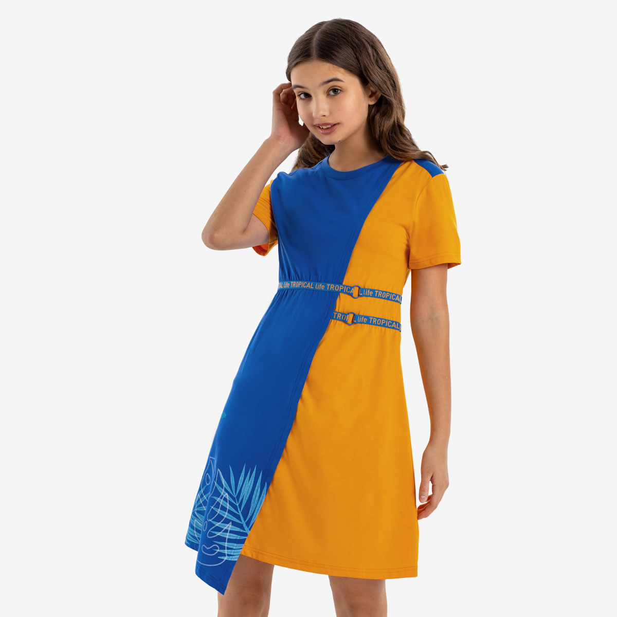 Платье детское Kapika JJGCD02, цвет синий-оранжевый, размер 140