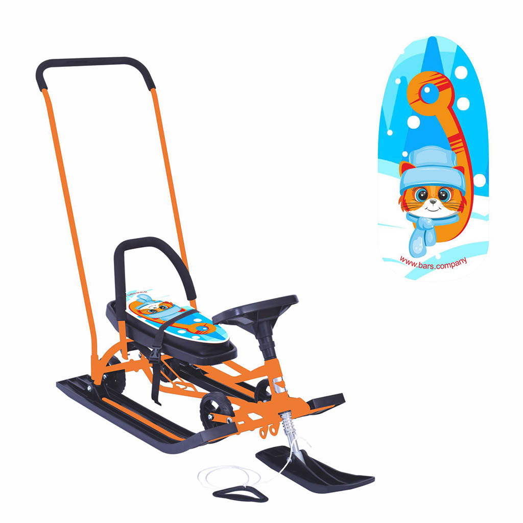 

Снегокат Барс 109 Wheel Animals Кис-кис, с П-образным толкателем и колесной базой, Оранжевый