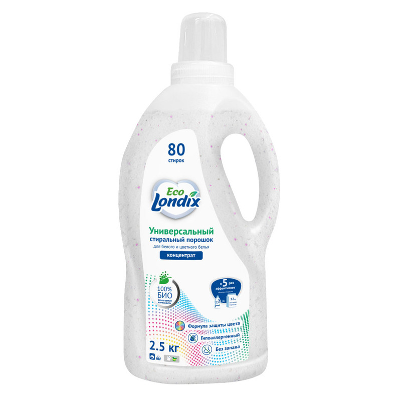 

Универсальный стиральный порошок концентрат Eco Londix, 2,5 кг (80 стирок), ПУ