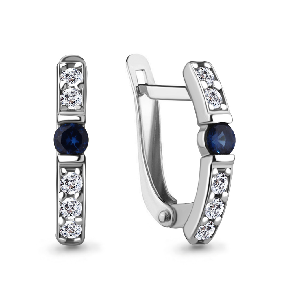 

Серьги из серебра с фианитом/сапфиром искусственным Aquamarine 49246АБ_925_р, 49246АБ_925_р