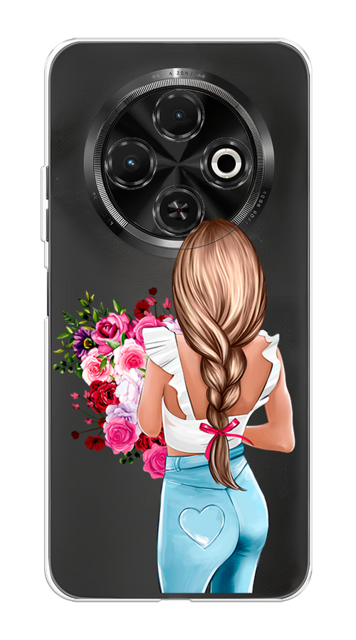 

Чехол на Tecno Spark 30C "Девушка с цветами", Коричневый;розовый;бирюзовый, 309250-1