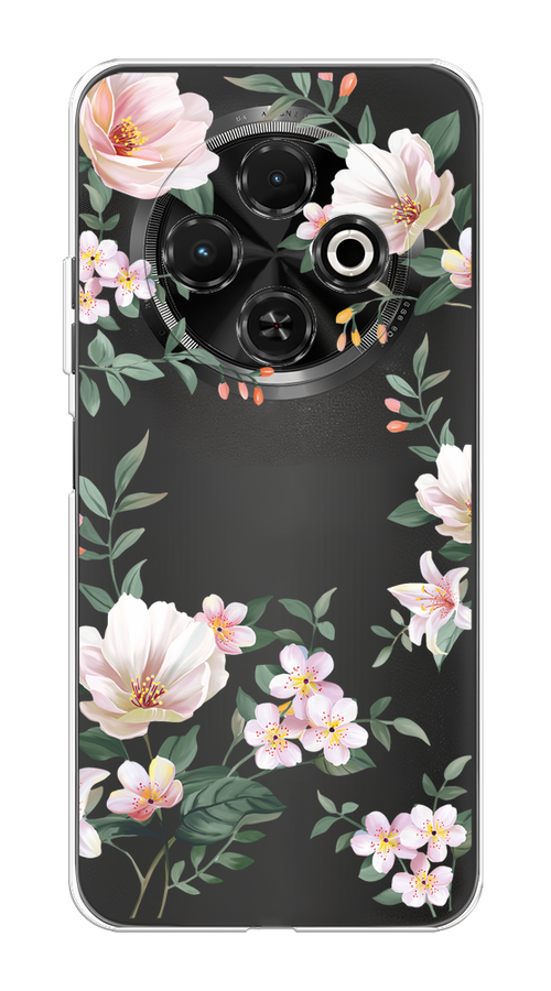 

Чехол на Tecno Spark 30C "Beautiful white flowers", Бежевый;зеленый, 309250-1