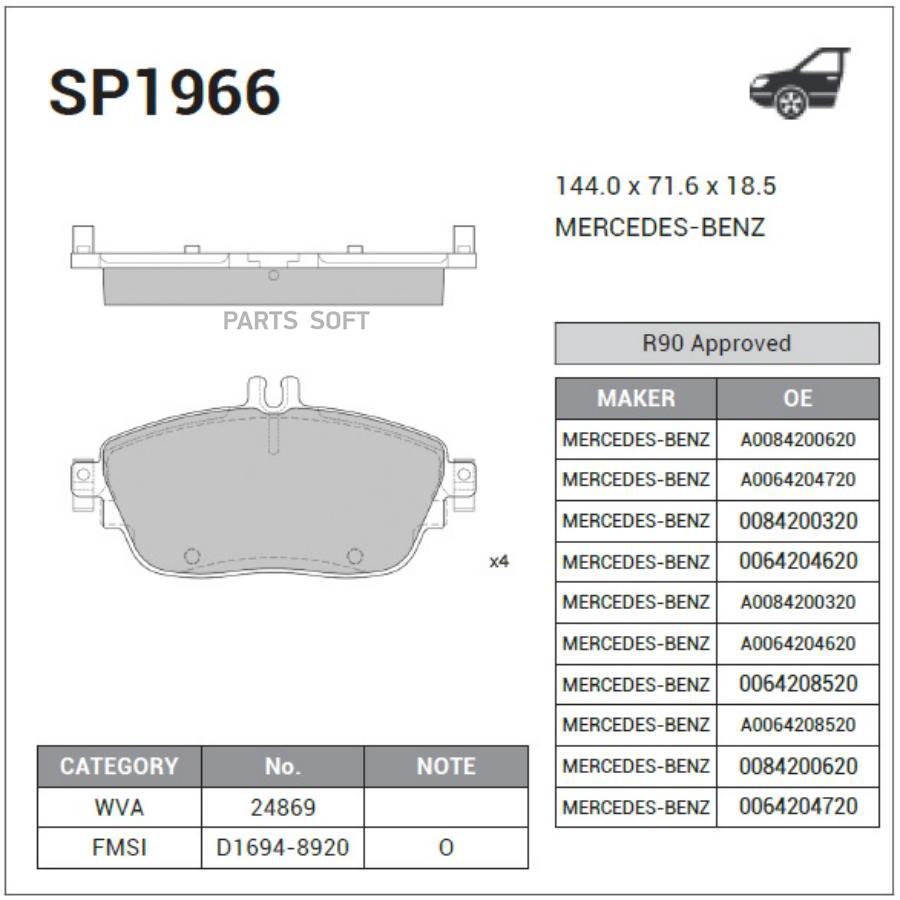 

Колодки дисковые передние \ MB W176/W246 1.5-2.2i/CDi 11> HI-Q SP1966, SP1966