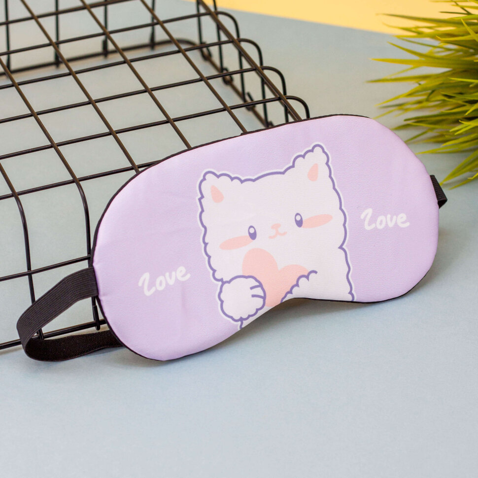 Маска для сна Heart cat love фиолетовая