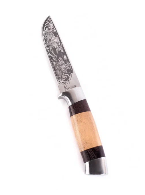 Туристический нож Pirat Русак длина клинка 12,8 см, деревянная рукоять, ножны из кордуры