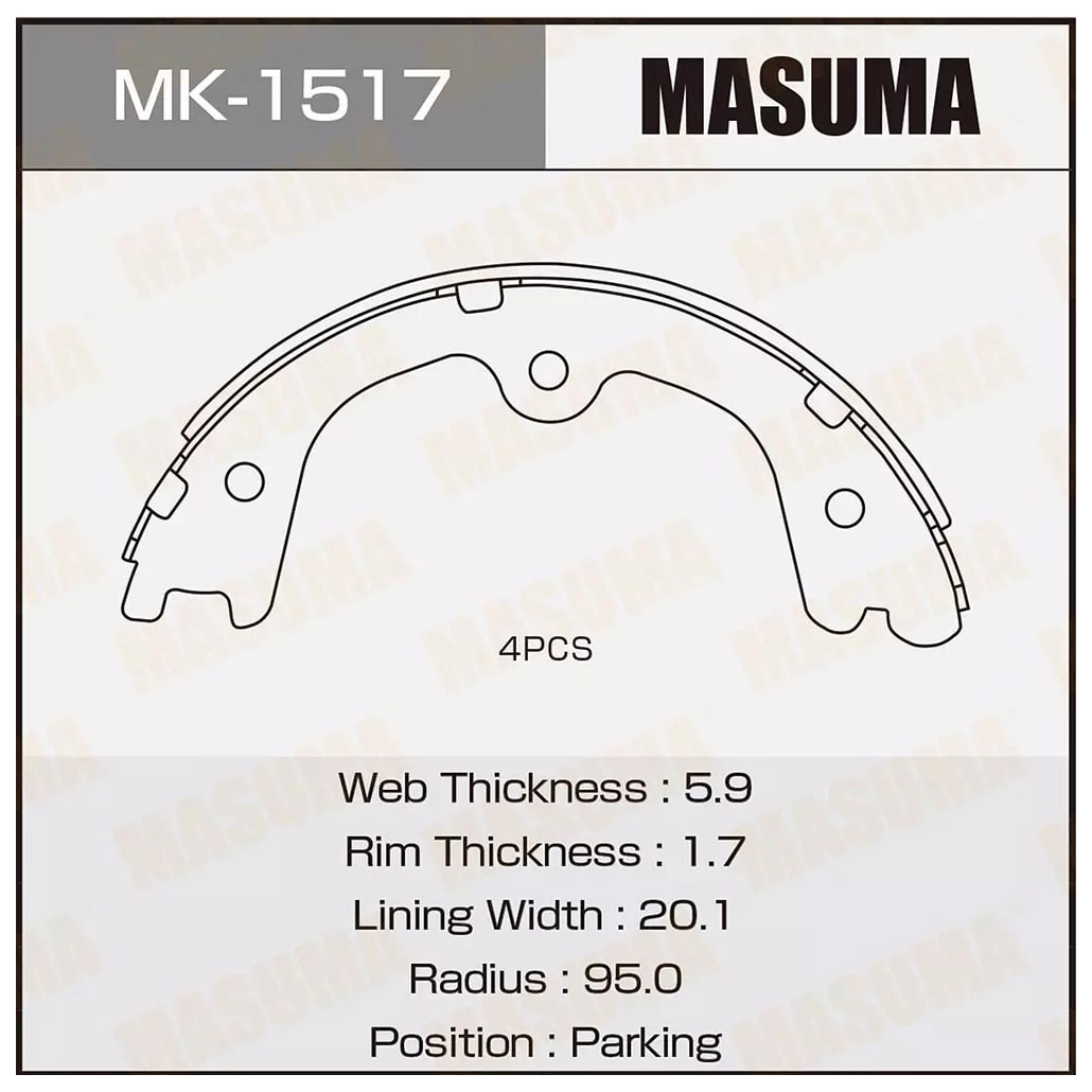 

Тормозные колодки MASUMA стояночного тормоза mk1517