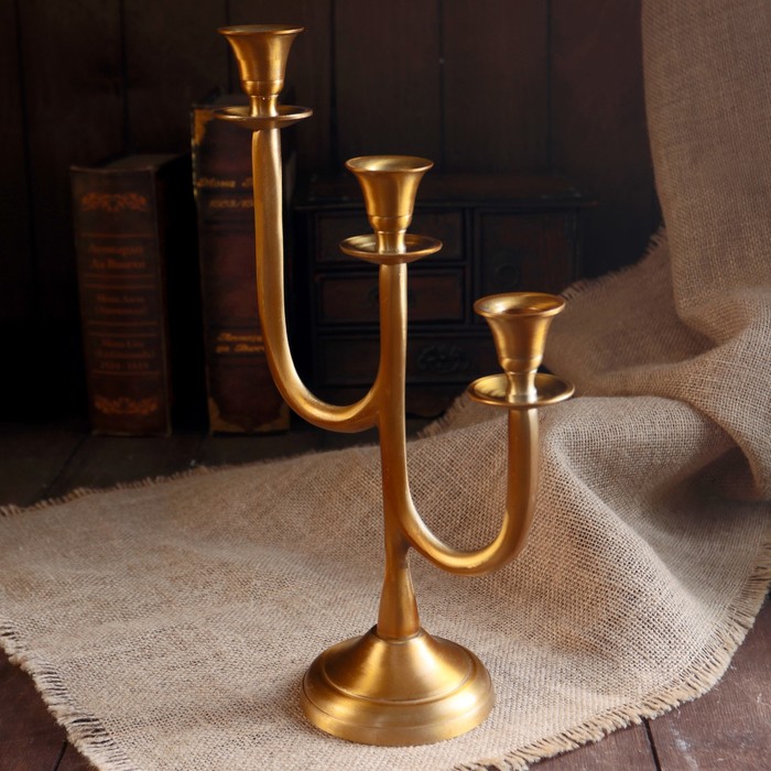 

Подсвечник алюминий Ар-нуво на 3 свечи 10,5х21х35 см, Золотистый