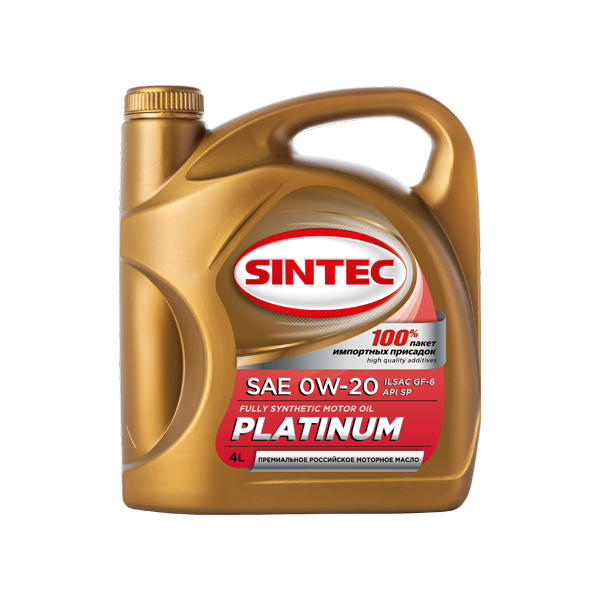 фото Моторное масло sintec platinum sae 0w-20 api sp, ilsac gf-6 синтетическое 4 л