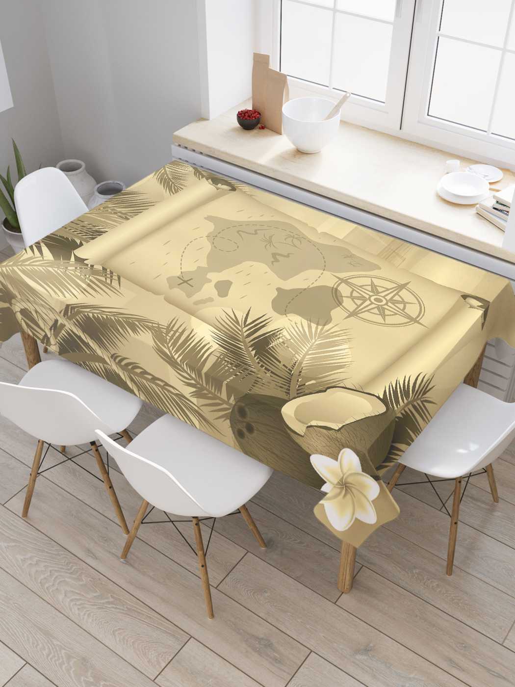 

Скатерть прямоугольная JoyArty "Тропические сокровища" из оксфорда, 180x145 см, Розовый, Тропические сокровища