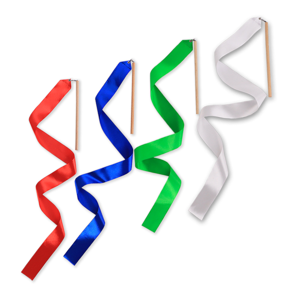 Детские гимнастические ленты на палочке Ecoved 1м, 8 штук красный, зеленый, синий, белый
