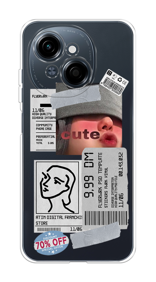

Чехол на Tecno Spark Go 1/Pop 9 "Cute girl collage", Розовый;серый;голубой, 309450-1