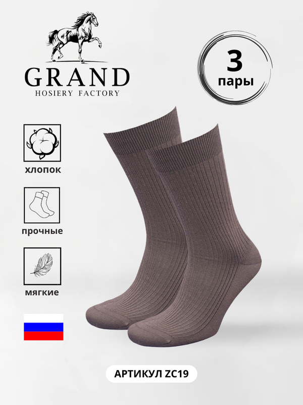 Комплект носков мужских Гранд ZC19 коричневых 31, 3 пары