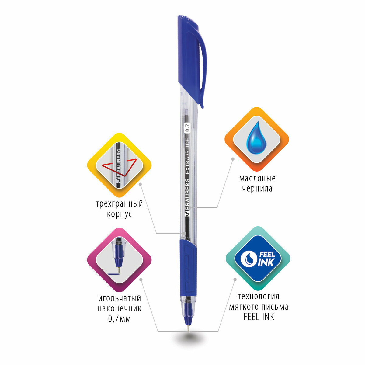 

Ручка шариковая Brauberg Extra Glide GT 880009, синяя, комплект 12 штук, 0.35 м, 61