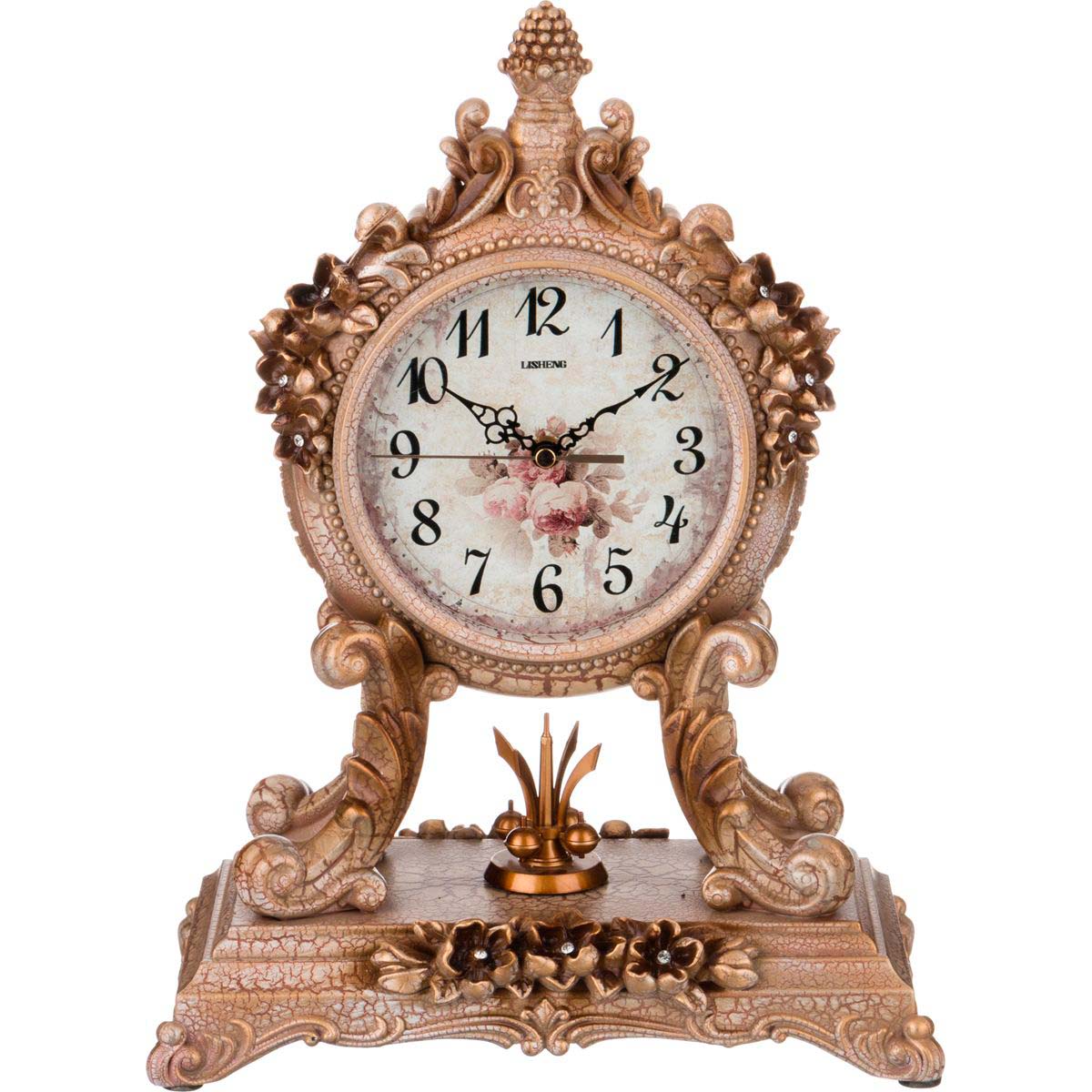 

Lefard ЧАСЫ НАСТОЛЬНЫЕ КВАРЦЕВЫЕ ЗОЛОТЫЕ ЦВЕТЫ 27,5*16,5*37 СМ. ДИАМЕТР ЦИФЕРБЛАТА=13 СМ.