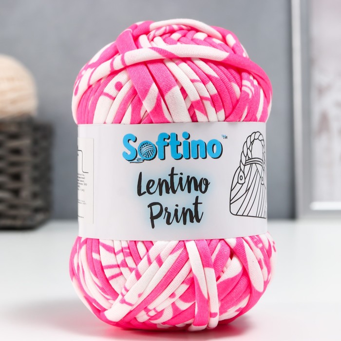 

Пряжа трикотажная 95% хлопок, 5% эластан "Lentino Print" 100 гр 30 м бело-розовая