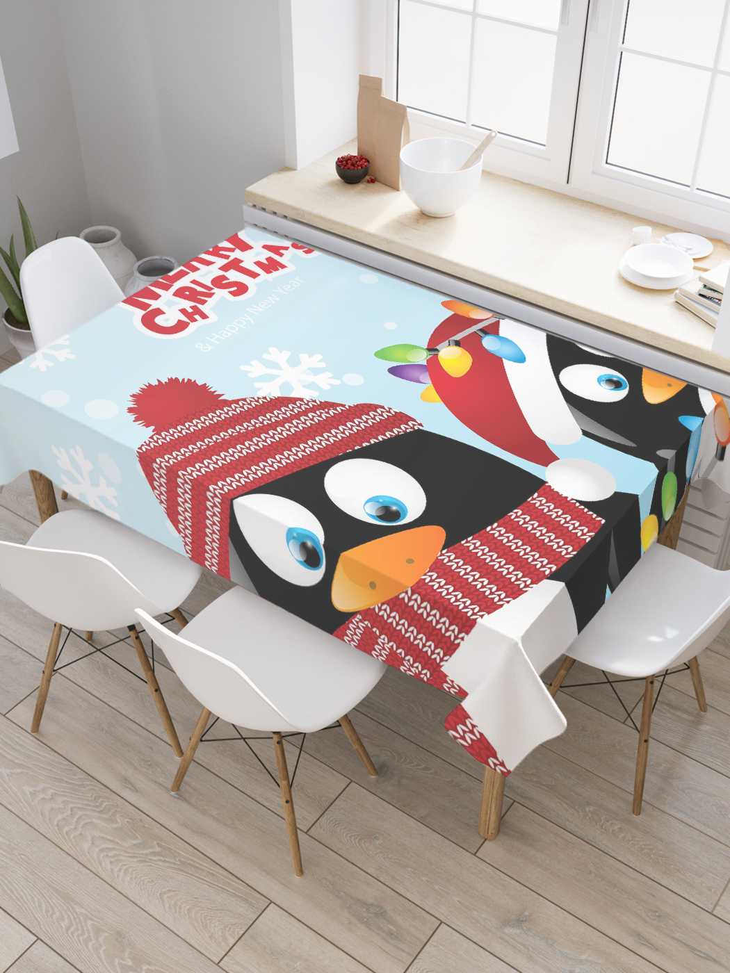 

Скатерть прямоугольная JoyArty "Праздничные пингвины" из оксфорда, 180x145 см, Красный, Праздничные пингвины