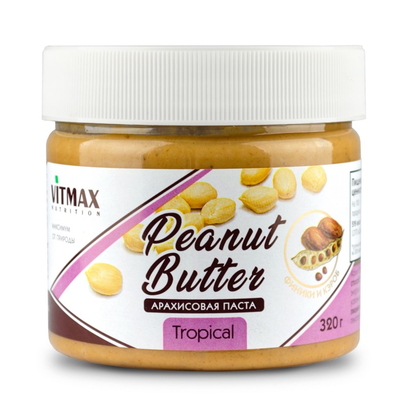 

Арахисовая паста Vitmax тропическая с финиками кэробом, 320 г