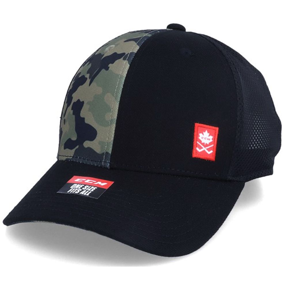 фото Бейсболка мужская ccm camo meshback trucker cap sr black osfa черная р.56