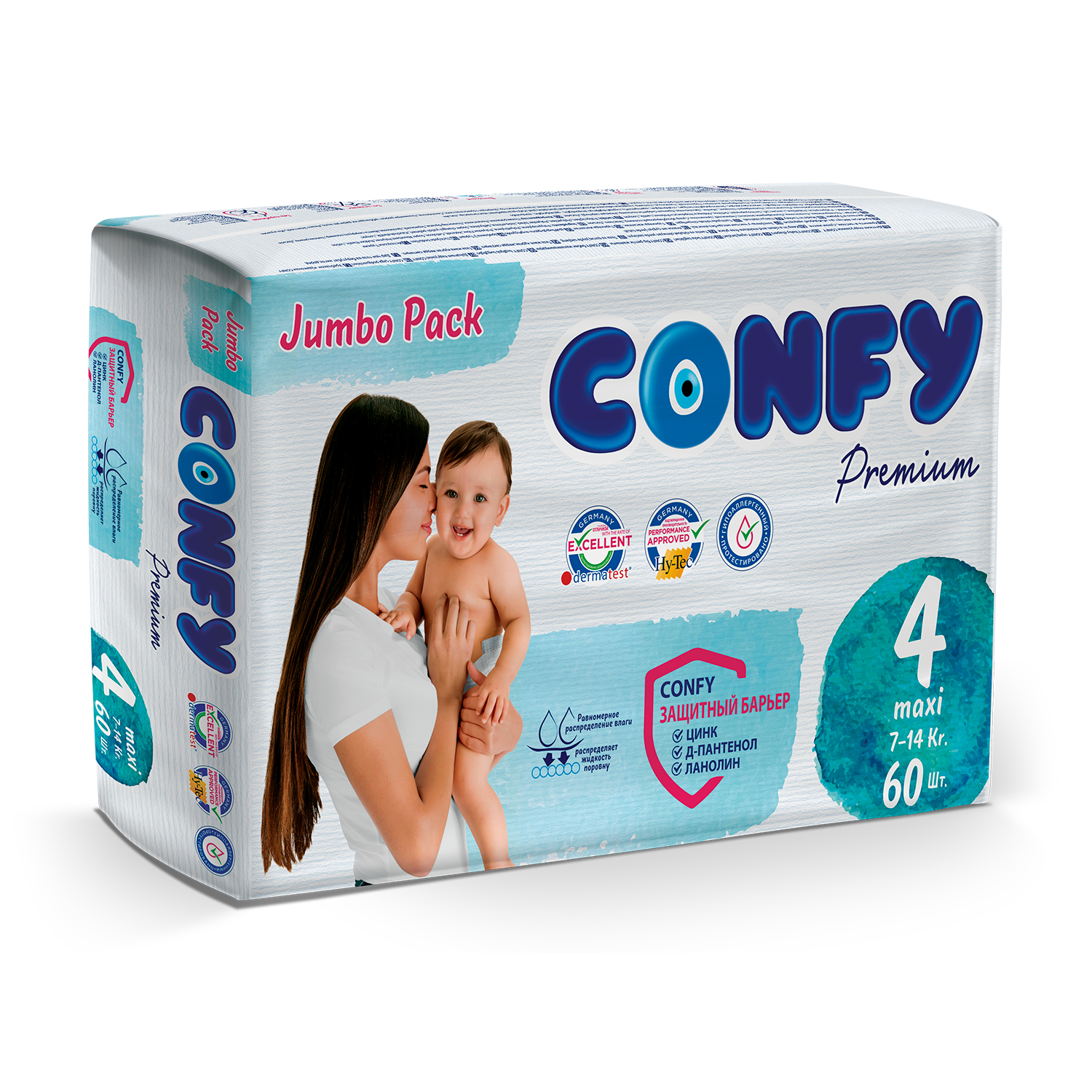 фото Подгузники детские confy premium 7-14 кг (размер 4) jumbo 60шт