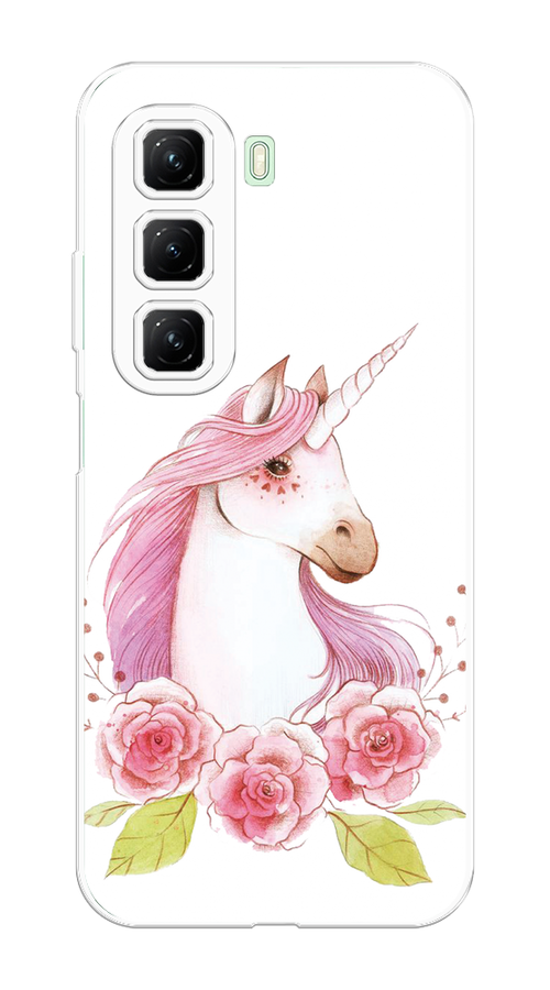 

Чехол на Infinix Hot 50 4G "Единорог цветы", Белый;розовый;серый, 3106550-1