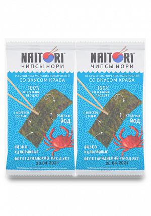

Чипсы нори "NAITORI" из обжаренных морских водорослей со вкусом краба 3г*10 шт.