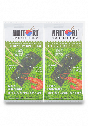 

Чипсы нори "NAITORI" из обжаренных морских водорослей со вкусом креветки 3г*10 шт.