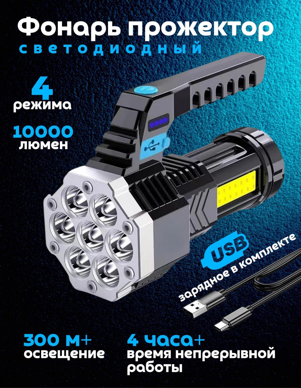 Фонарь прожектор Clean Formula 300459 аккумуляторный ручной светодиодный