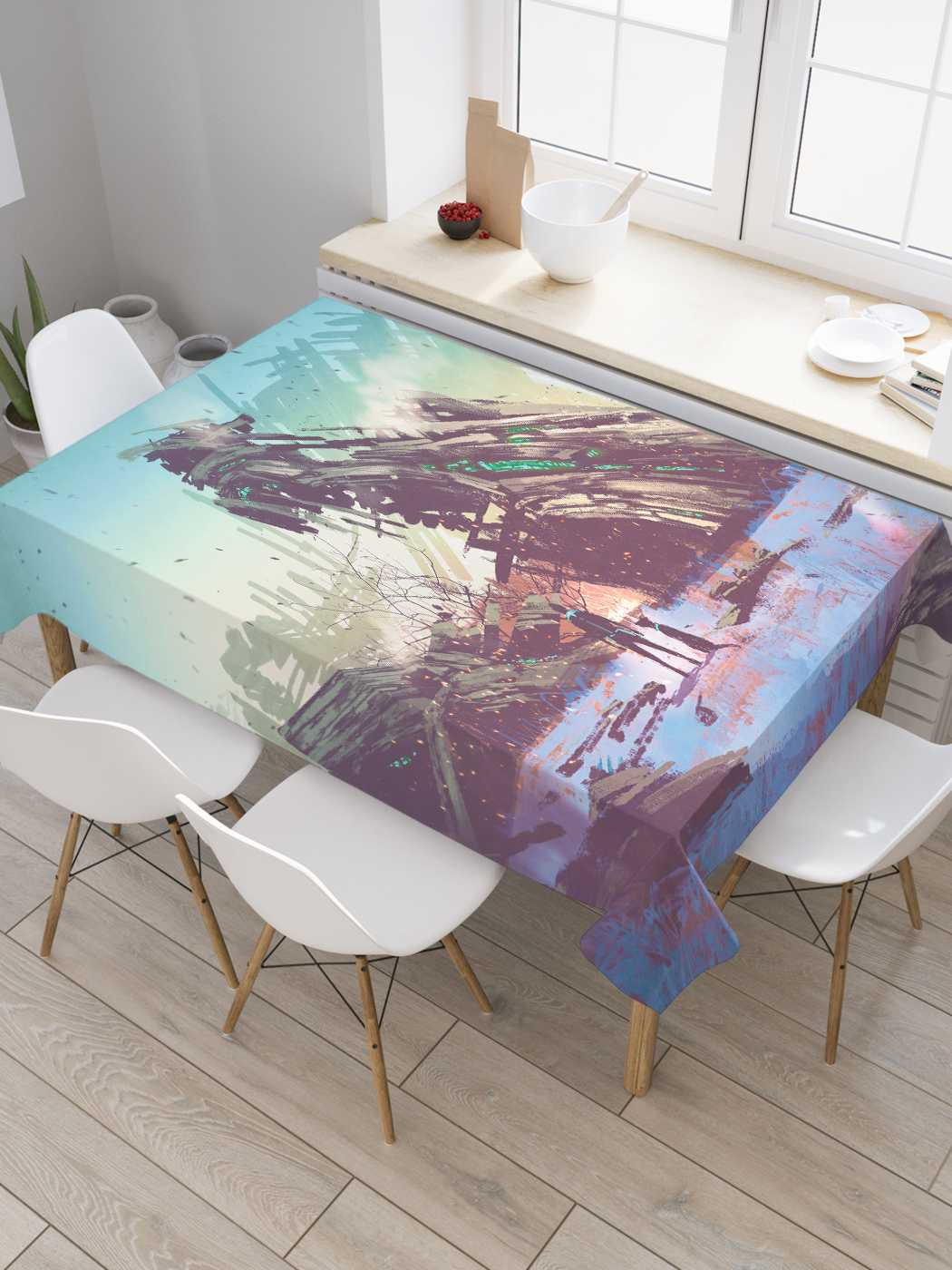 

Скатерть прямоугольная JoyArty "Загадочные скалы" из оксфорда, 120x145 см, Голубой, Загадочные скалы