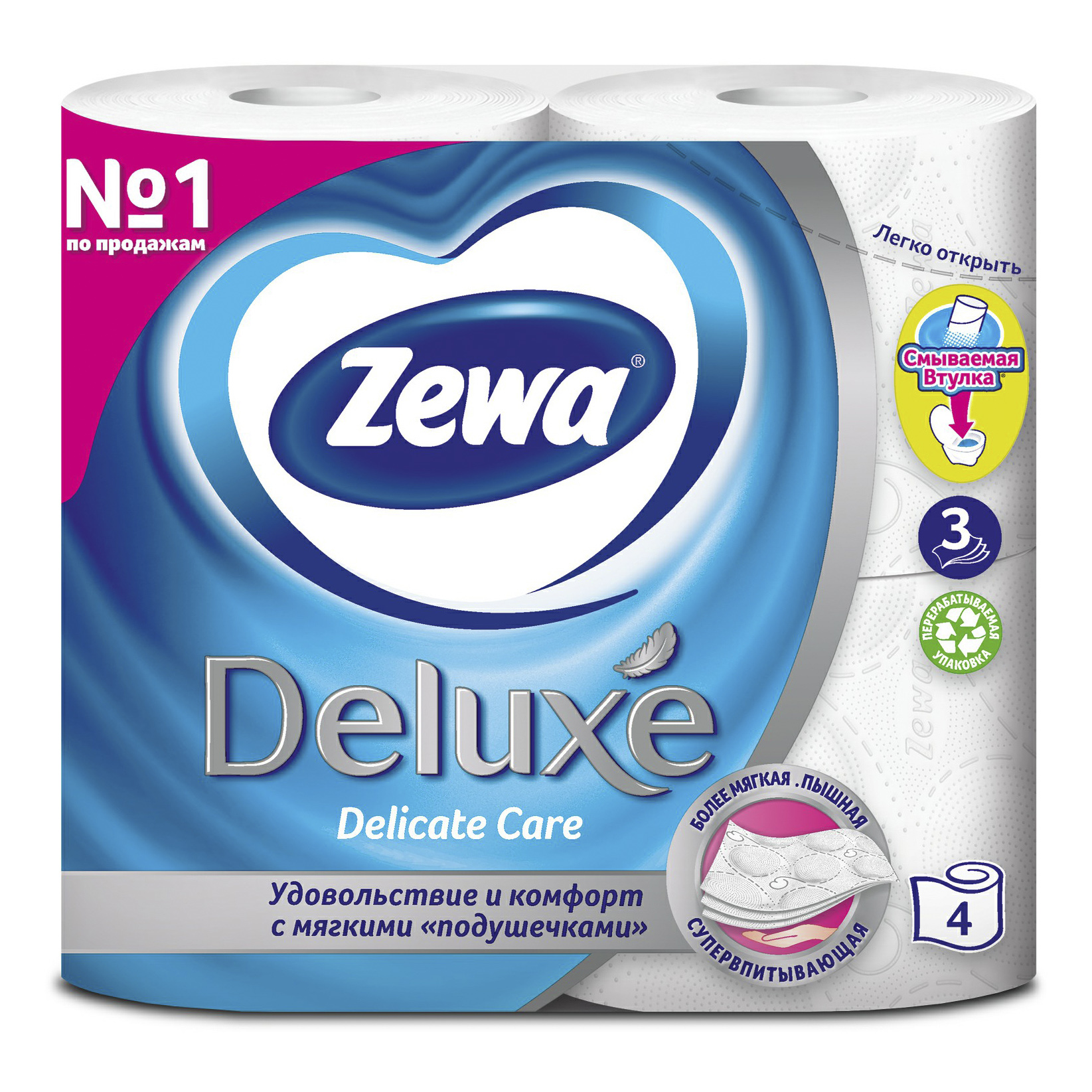 

Туалетная бумага Zewa Deluxe белая 3 слоя 4 рулона