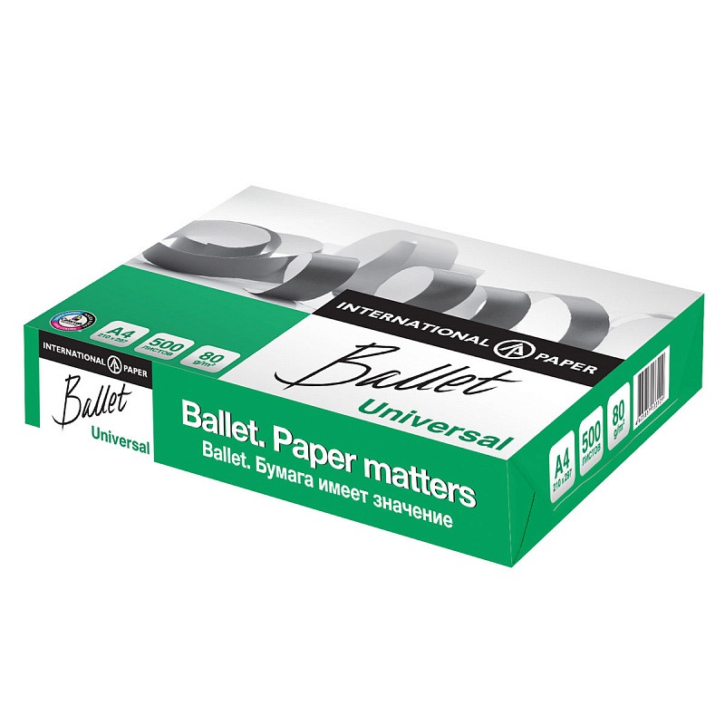

Бумага International Paper BALLET UNIVERSAL,А4,белизна 146% CIE,яркость 95 %,80 г/м2,500 л
