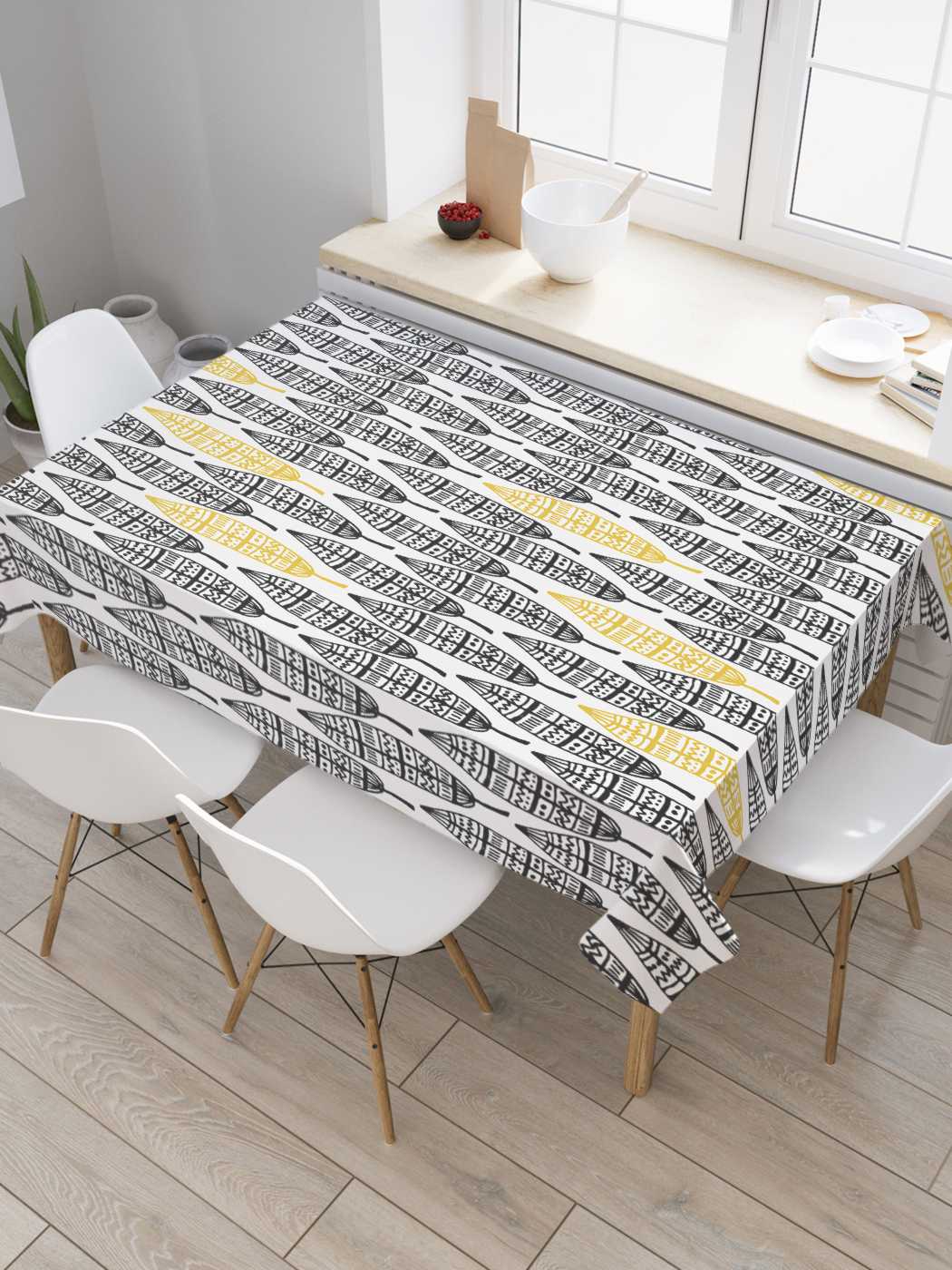 

Скатерть прямоугольная JoyArty "Редкие перья" из оксфорда, 180x145 см, Оранжевый, Редкие перья