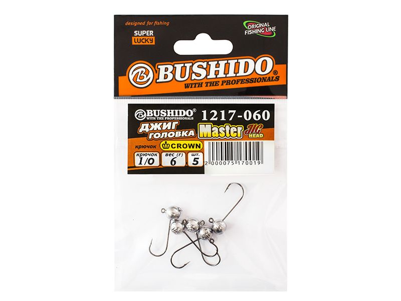 

Джиг-головка BUSHIDO 6,0гр кр.№1 CROWN уп.5шт, для рыбалки, Серебристый
