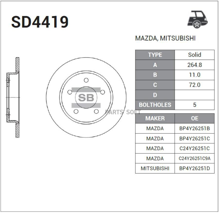 

Диск тормозной, задний SANGSIN BRAKE SD4419, SD4419