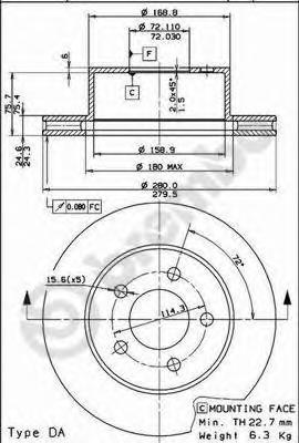 

Диск тормозной передний 280mm вентилируемый
