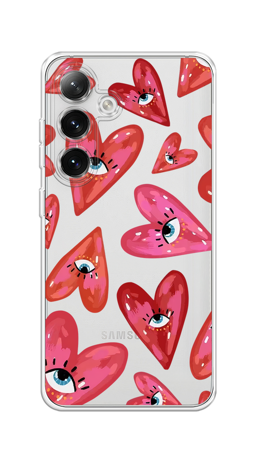 

Чехол на Samsung Galaxy S24 "Сердечки с глазами", Коричневый;красный;розовый, 2109050-1