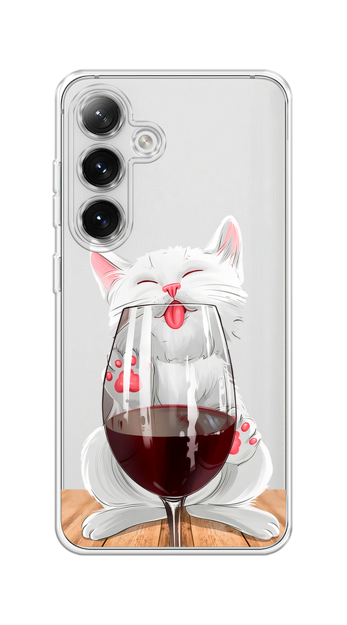 

Чехол на Samsung Galaxy S24 "Кот с бокалом", Прозрачный;белый;красный, 2109050-1