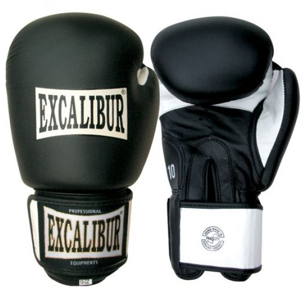 фото Боксерские перчатки excalibur 558 черные/белые/золотистые 16 унций