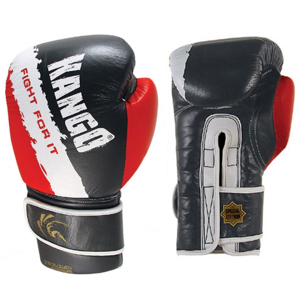 фото Боксерские перчатки kango bak-025 черные/белые/красные 16 унций