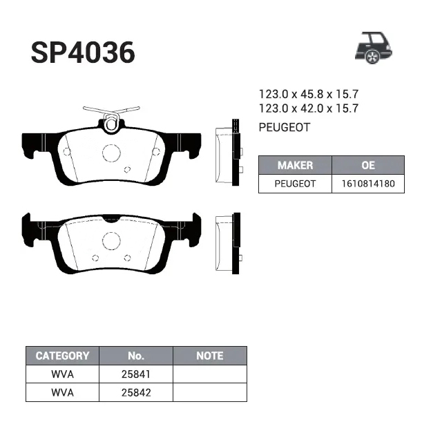 

Колодки задние PEUGEOT 308 II SP4036
