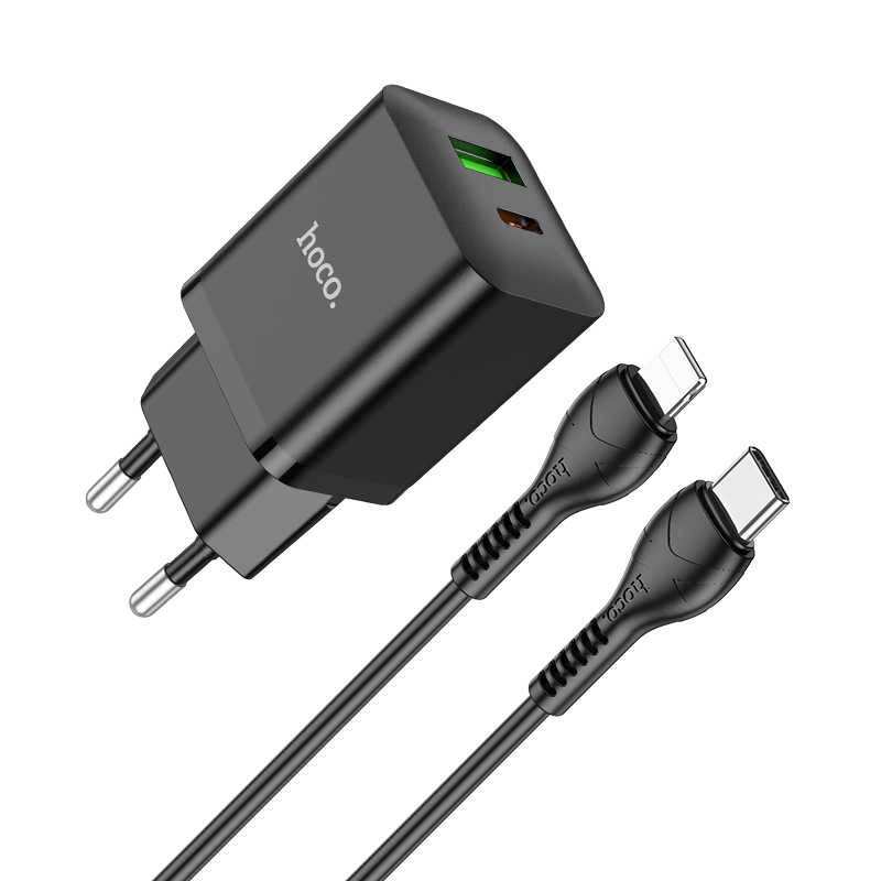 Сетевое зарядное устройство Hoco lightning - usb type-c 1xUSB, 1xUSB Type-C 3 А черный