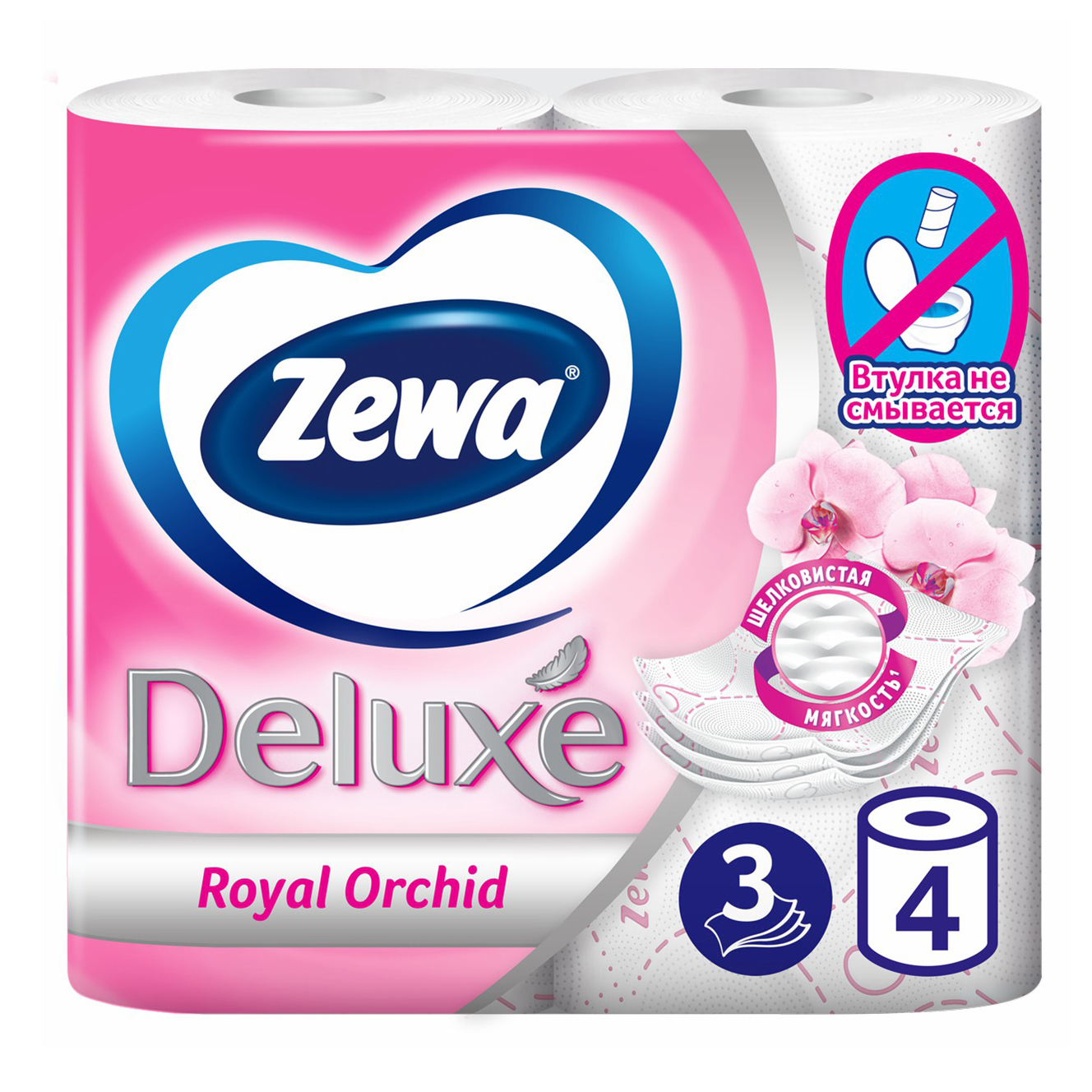 

Бумага туалетная Zewa Deluxe Орхидея 3 слоя 4 рулона