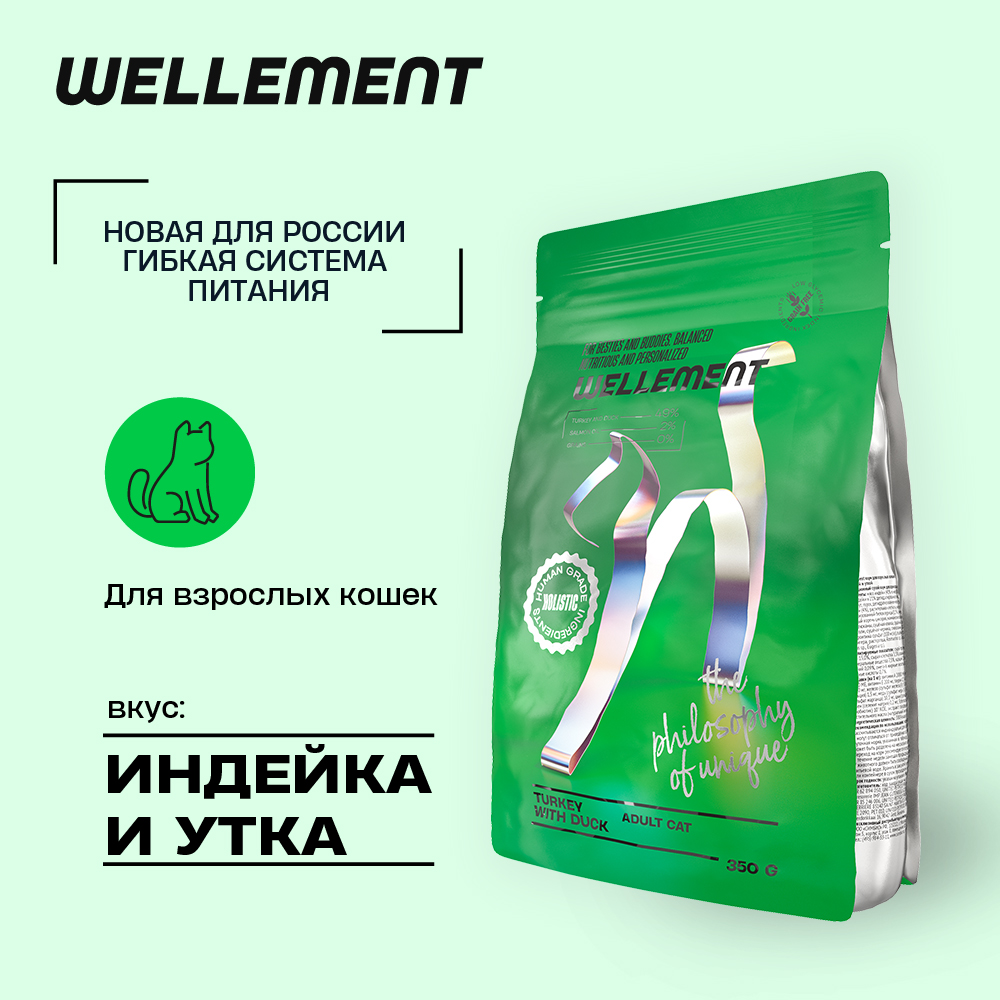 Сухой корм для кошек Wellement, для взрослых, с индейкой и уткой, 350 г