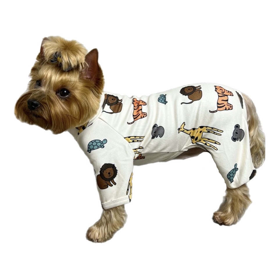 Костюм-пижама для собак, унисекс, размер M, бежевая, хлопок, длина спины 27 см
