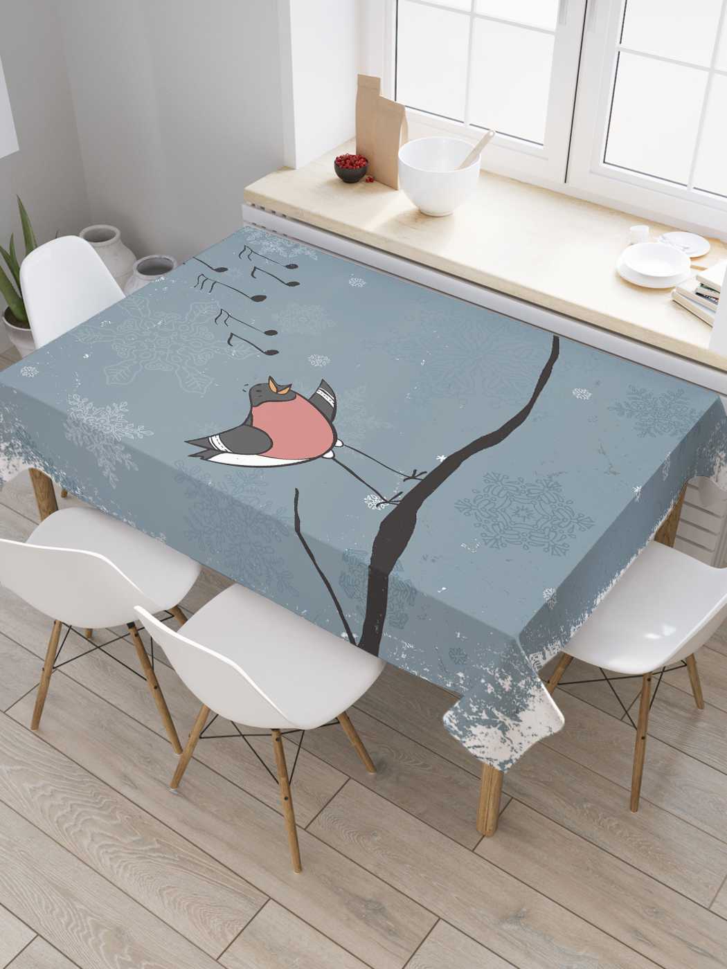 

Скатерть прямоугольная JoyArty "Песня птиц" из оксфорда, 180x145 см, Серый, Песня птиц