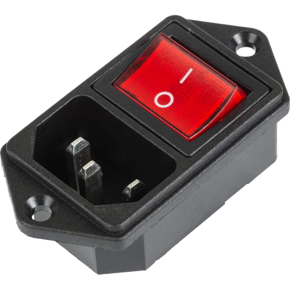 REXANT Разъем питания C14 3PIN с клавишным выключателем с красной подсветкой 250 V 6 А 10