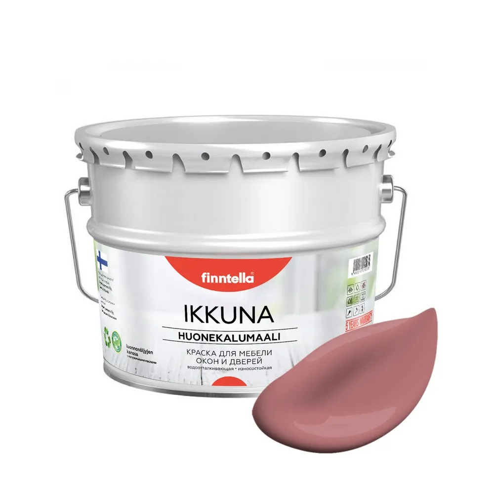

Краска IKKUNA FINNTELLA Матовая, KUUTIO тёмно-розовый, 9л, IKKUNA для мебели и для дерева, для кухни и кухонных фасадов, для шкафов, для комодов и для деревянных поверхностей с натуральным маслом, без запаха