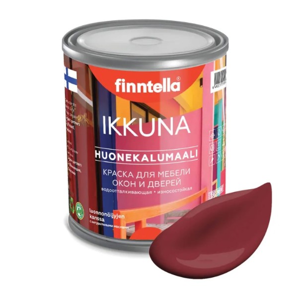 

Краска IKKUNA FINNTELLA Матовая, PAVUT тёмно-красный, 9л, IKKUNA для мебели и для дерева, для кухни и кухонных фасадов, для шкафов, для комодов и для деревянных поверхностей с натуральным маслом, без запаха