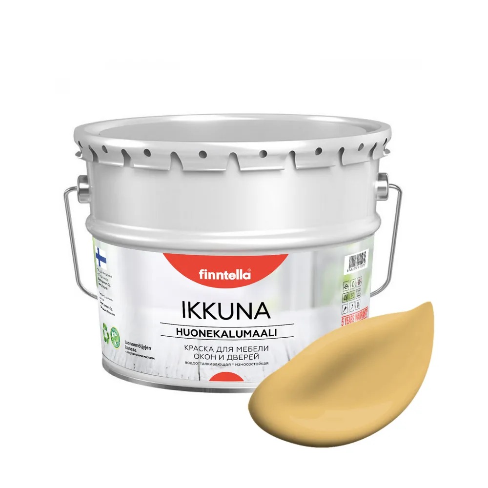

Краска IKKUNA FINNTELLA Матовая, OLKI желто-бежевый, 9л, IKKUNA для мебели и для дерева, для кухни и кухонных фасадов, для шкафов, для комодов и для деревянных поверхностей с натуральным маслом, без запаха
