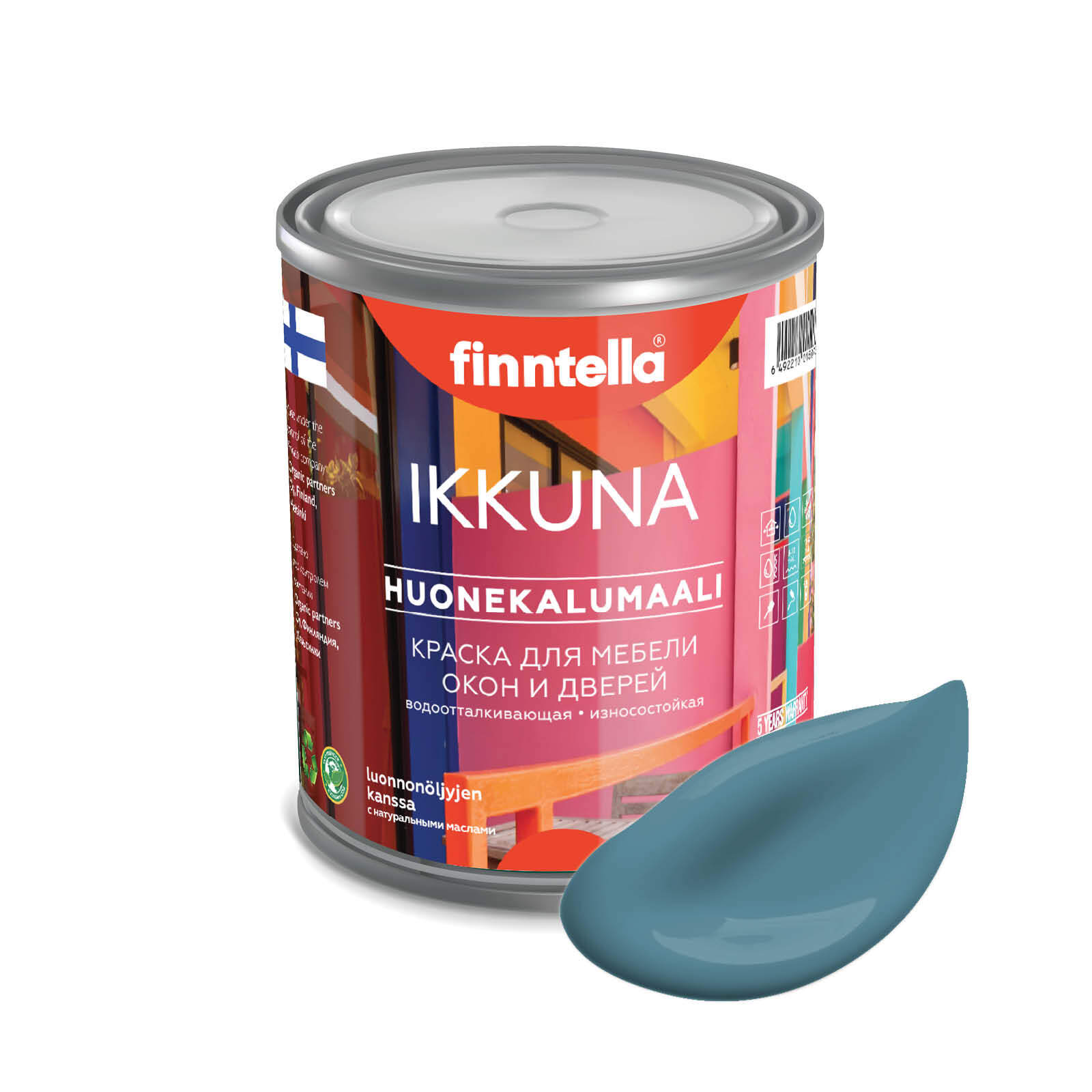 

Краска IKKUNA Color Матовая, ENKELI пастельно-бирюзовый, 0,9л, Голубой, IKKUNA Color для дерева, деревянных поверхностей и интерьеров, стен и потолка с натуральным маслом, без запаха