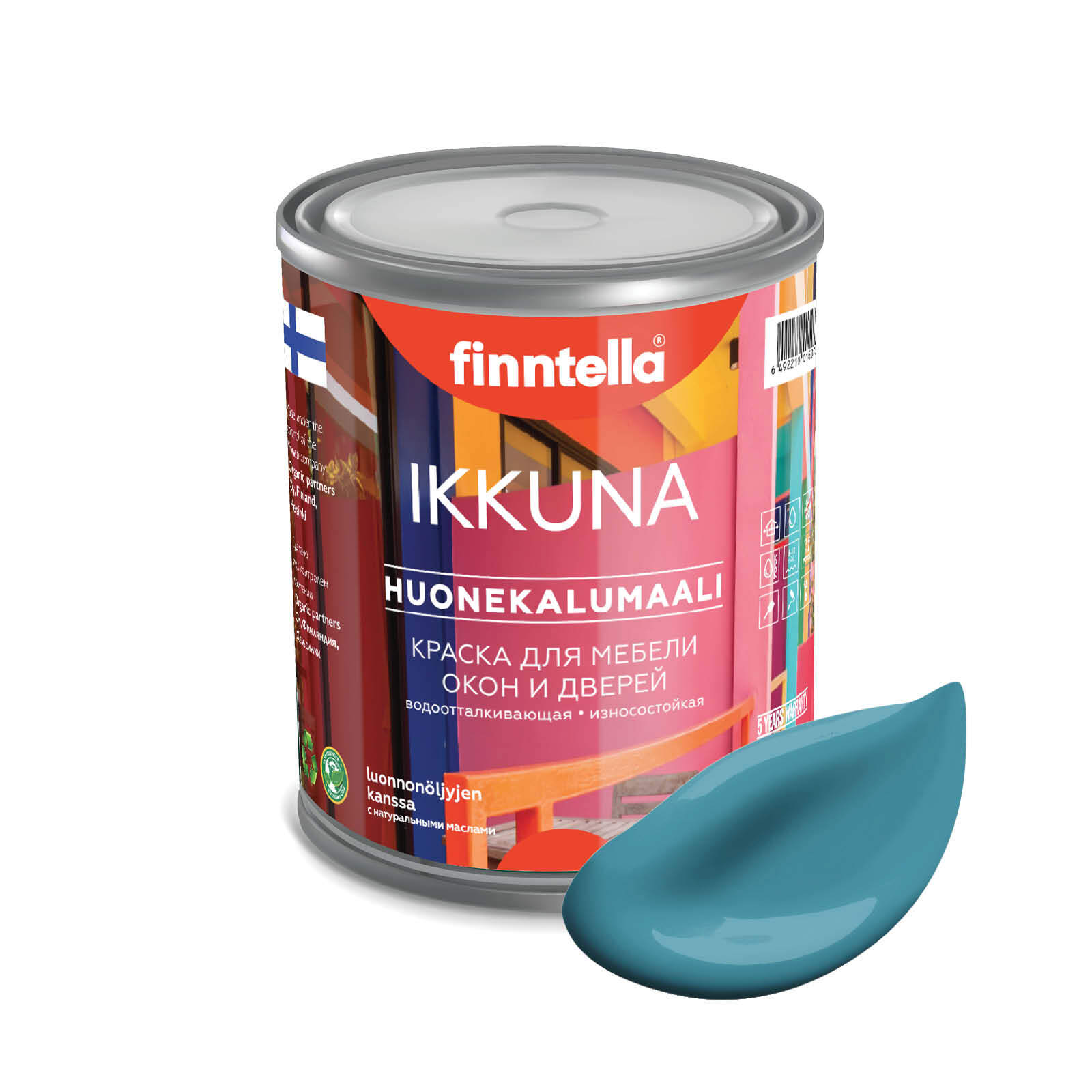 

Краска IKKUNA Color Матовая, OPAALI голубой, 0,9л, IKKUNA Color для дерева, деревянных поверхностей и интерьеров, стен и потолка с натуральным маслом, без запаха